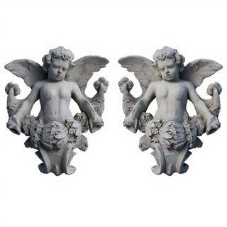 Gliding Angels, Left and Right Statue Set - 34-inch — Old Stone finish