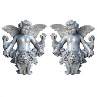 Gliding Angels, Left and Right Statue Set - 34-inch — Silver finish