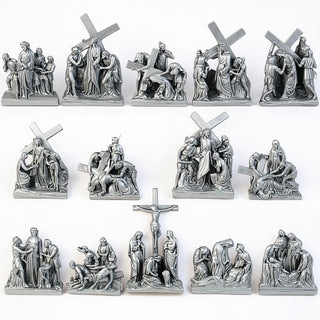 Stations of the Cross (14-Piece Set) Wall Plaques — Aged Silver finish