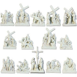 Stations of the Cross (14-Piece Set) Wall Plaques — Antique White finish