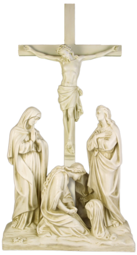 Fiberglass resin crucifix statue depicting Jesus Christ crucified on the cross, standing 22.5 inches tall. — alternate view
