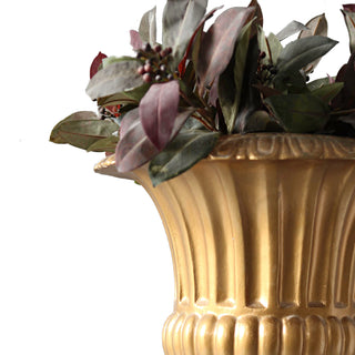 Fluted urn planter with vertical grooves, 20 inches tall, in fiberglass resin — detail view