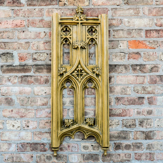Vertical wall panel with pierced Gothic tracery pattern in fiberglass resin — detail view