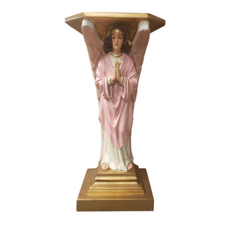 Hand-painted fiberglass resin angel statue kneeling in prayer, 38 inches tall.