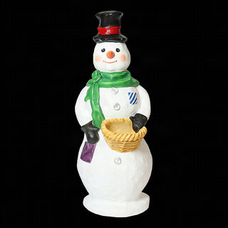 Tall hand-painted fiberglass resin snowman statue in realistic color, standing outdoors.