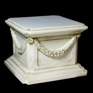 Round fiberglass resin pedestal base, 16 inches high, for displaying a statue or planter. — alternate view