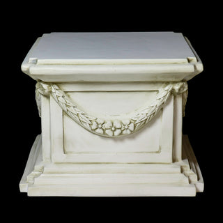 Round fiberglass resin pedestal base, 16 inches high, for displaying a statue or planter. — alternate view
