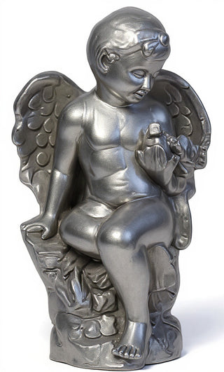Angel Glancing At Bird Statue - 18-inch