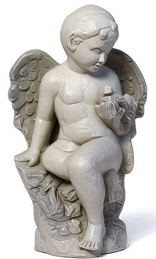 Angel Glancing At Bird Statue - 18-inch