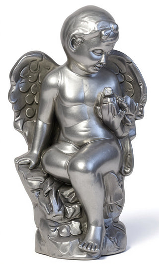Angel Glancing At Bird Statue - 18-inch