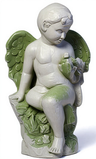 Angel Glancing At Bird Statue - 18-inch
