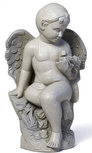 Angel Glancing At Bird Statue - 18-inch