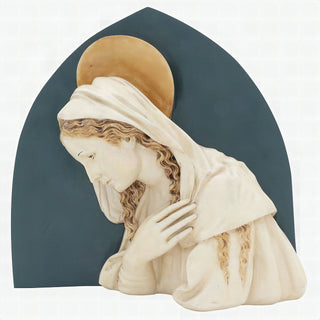 Hand-painted Della Robbia Blessed Mother wall roundel