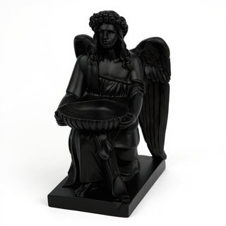 Angel With Dish Statue - 19-inch — Flat Black finish