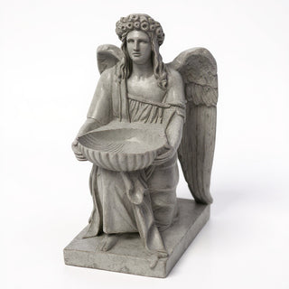 Angel With Dish Statue - 19-inch — Limestone finish
