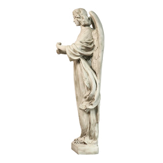 Fiberglass resin angel statue standing with arms positioned to hold a lantern, lantern not included. — alternate view