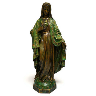 Mary with One Hand Outstretched Statue - 65-inch — Green Bronze finish