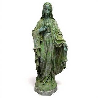 Mary with One Hand Outstretched Statue - 65-inch — Mossy Green finish