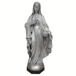 Mary with One Hand Outstretched Statue - 65-inch — Silver finish