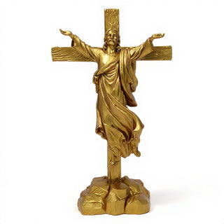 Risen Christ Cross - 49-inch — Antique Gold finish