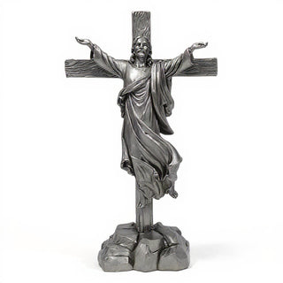 Risen Christ Cross - 49-inch — Aged Silver finish
