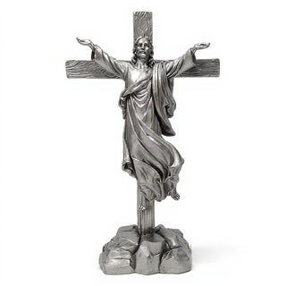 Risen Christ Cross - 49-inch — Antique Silver finish