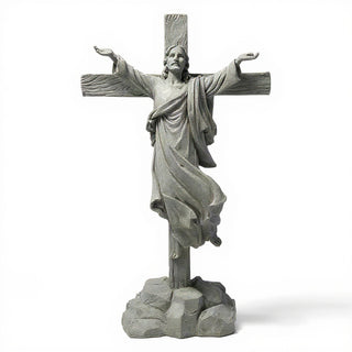Risen Christ Cross - 49-inch — Limestone finish