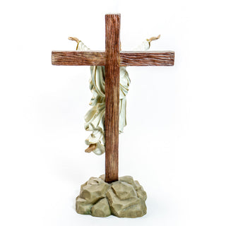 Hand-painted fiberglass resin statue depicting the Risen Christ with arms raised — alternate view