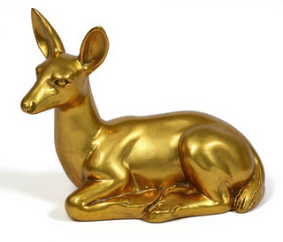 Sitting Deer Fawn Statue — Antique Gold finish