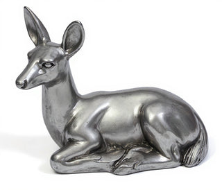 Sitting Deer Fawn Statue — Antique Silver finish