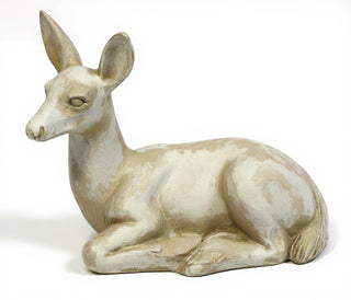 Sitting Deer Fawn Statue — Antique White finish