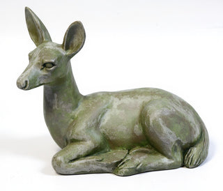 Sitting Deer Fawn Statue — Mossy Green finish