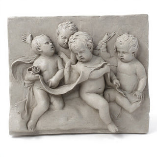 Four Singing Cherubs Wall Plaque - 38-inch — Limestone finish