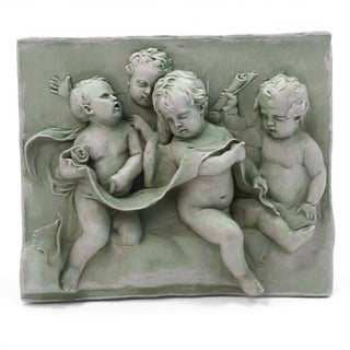 Four Singing Cherubs Wall Plaque - 38-inch — Mossy Green finish