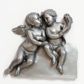 Two Singing Cherubs Frieze - 33-inch — Aged Silver finish