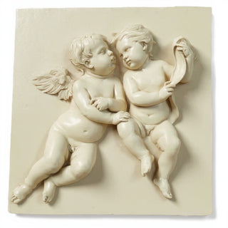 Two Singing Cherubs Frieze - 33-inch — Antique White finish