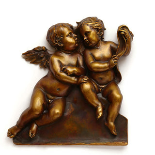 Two Singing Cherubs Frieze - 33-inch — Bronze finish