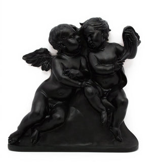 Two Singing Cherubs Frieze - 33-inch — Flat Black finish
