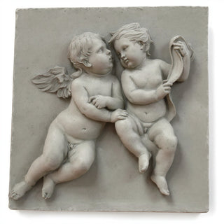 Two Singing Cherubs Frieze - 33-inch — Limestone finish