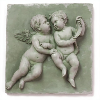 Two Singing Cherubs Frieze - 33-inch — Mossy Green finish