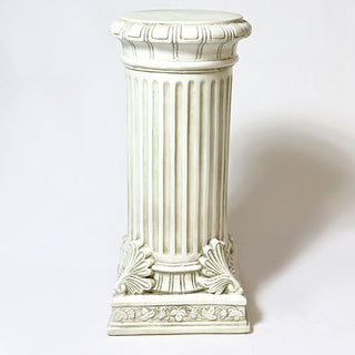 Fiberglass resin pedestal with a decorative leaf detail at its base, 14 inches tall. — alternate view