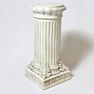 Fiberglass resin pedestal with a decorative leaf detail at its base, 14 inches tall. — alternate view