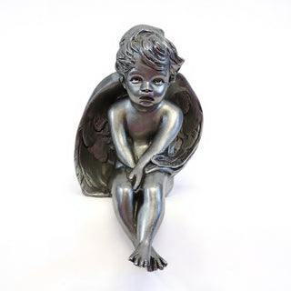 Meditation Cherub Statue - 15-inch — Aged Silver finish