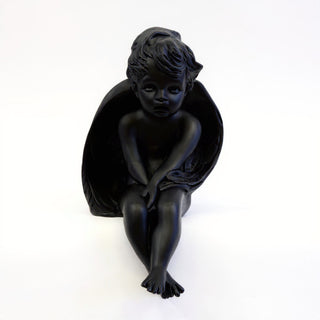 Meditation Cherub Statue - 15-inch — Flat Black finish