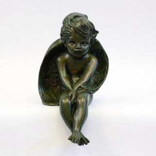 Meditation Cherub Statue - 15-inch — Green Bronze finish