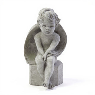 Meditation Cherub Statue - 15-inch — Limestone finish