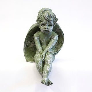 Meditation Cherub Statue - 15-inch — Mossy Green finish