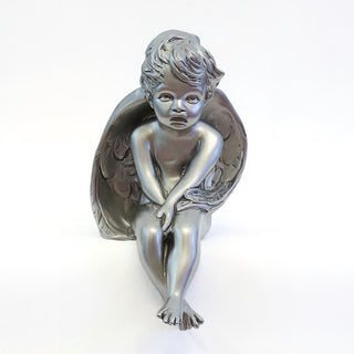 Meditation Cherub Statue - 15-inch — Silver finish