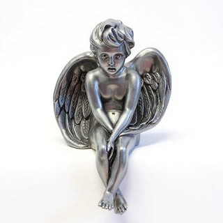 Meditation Cherub Statue - 24-inch — Antique Silver finish