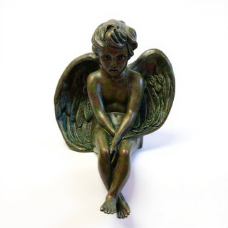 Meditation Cherub Statue - 24-inch — Green Bronze finish